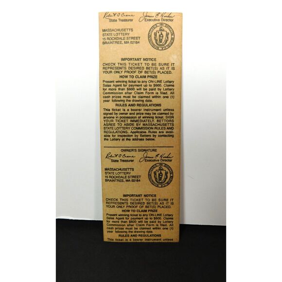 Vintage The Lottery Ticket June 24 1989 Massachusetts Ephemera - Picture 2 of 4